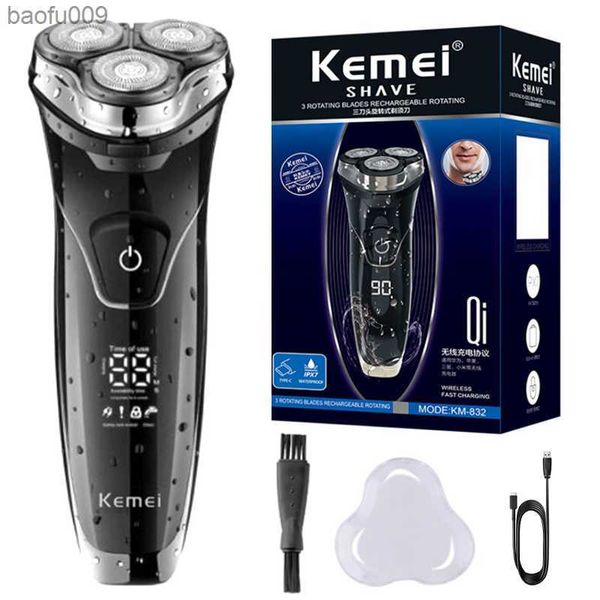 Kemei 832 Rotary Wet Dry Rasoir Électrique Pour Hommes Lavable Barbe Rasoir Électrique Rasage Du Visage Machine Rechargeable LCD Affichage L230520