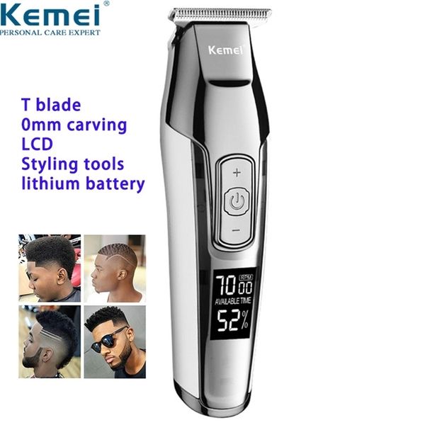 Kemei Barbero Cortadora de cabello profesional Pantalla LCD 0mm Recortador de barba calva para hombres Cortador de bricolaje Máquina de corte eléctrico 220216