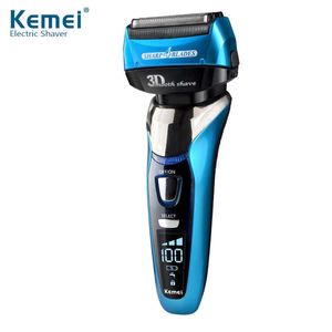 Kemei Afeitadora eléctrica para hombres Recargable Barba Recortadora Profesional Razor Body Hair Shaving Machine 3D Blade Shaver Head P0817