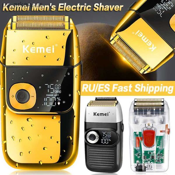 Afeitadora eléctrica Kemei, maquinilla de afeitar para hombres, recortadora de barba Original para hombres, recortadora inalámbrica, cortadora de cabello, USB, carga rápida, pantalla LCD L230523