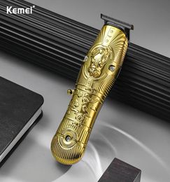 Kemei KM 3709 PG profesional eléctrico oro Metal cuerpo barba afeitadora cortadora cuchillo de titanio corte cargador USB Machine3839642