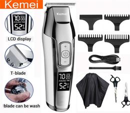 Kemei Profession Hair Clipper Beard Trimmer for Men Electric Men039S Shaver LCD 0mm Hair Cutting Machine Stringable Razor 220227811204952