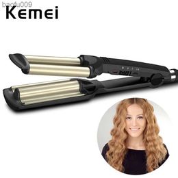 Kemei Professional Wave Hair Styler 3 Barriles Big Wave Curling Iron Rizadores de cabello Crimping Iron Fluffy Waver Salon Styling Tools L230520