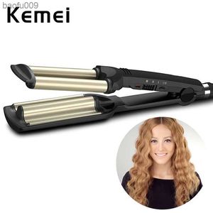 Kemei Professionele Wave Hair Styler 3 Vaten Grote Golf Krultang Haarkrulspelden Krimptang Fluffy Waver Salon Styling Tools L230520