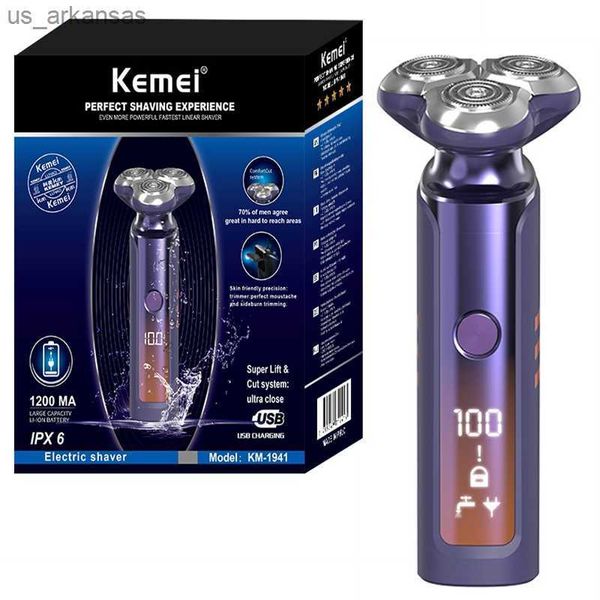 Afeitadora eléctrica Kemei Wet Dry para hombres, afeitadora eléctrica para Barba, máquina de afeitar Facial, pantalla LCD recargable, sistema flotante 3D L230523