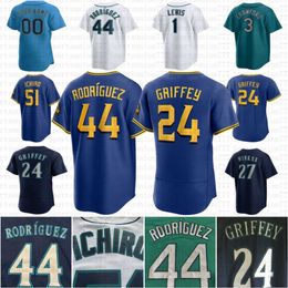 Ken Griffey Jr 44 Julio Rodriguez Maillot de baseball personnalisé JP Crawford Edgar Martinez Suzuki Ichiro Jarred Kelenic Kolten Wong Matt Brash Kyle Lewis 2023 City Connect