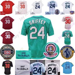 Ken Griffey Jr Jersey 1995 1997 Vintage Baseball Hall of Fame Home Away Green White Cream Pullover Bouton