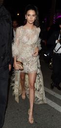Kendall Jenner Oscar Gala Vestido de Fiesta Abito da Ser Das Abendkleid Die Silver Celebrity Dress Lace 2 Pieaces lange jurk Wit o nek zilveren kristallen kralen