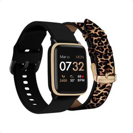 Kendall Kylie Smart Watch met bonus verwisselbare riem Black Leopard Print Core Drill