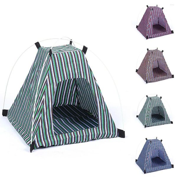 Chenils 42x42x40cm Stripe Pet Tent Respirant Pliant Striped Dog Cat House Convient Aux Chats De Petite Et Moyenne Taille Chiens