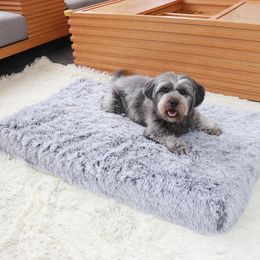 Chenil Long lit en mousse pour chien | Tapis pour animaux de compagnie, tapis rectangulaire gris pour chat/housse amovible, coussin de matelas pour petits et grands chiens