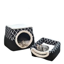 kennels pens 2 en 1 plegable gato perro sofá suave cueva cama cálida tienda de microfibra casa con cojín extraíble lavable almohada para mascotas 230906