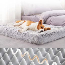 kennels pens 3D Wave katoenen schuimmat hondenbed met ritssluiting lange pluche slaapmat wasbare hoes Wave schuimmat huisdierbed voor katten hondenbank 230926