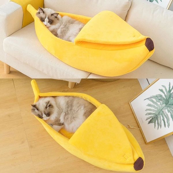 kennels pens Banana Cat Bed House Divertido Lindo Acogedor Mat Camas Cálido Durable Portátil Cesta para mascotas Perrera Cojín para perros Suministros Multicolor 230907