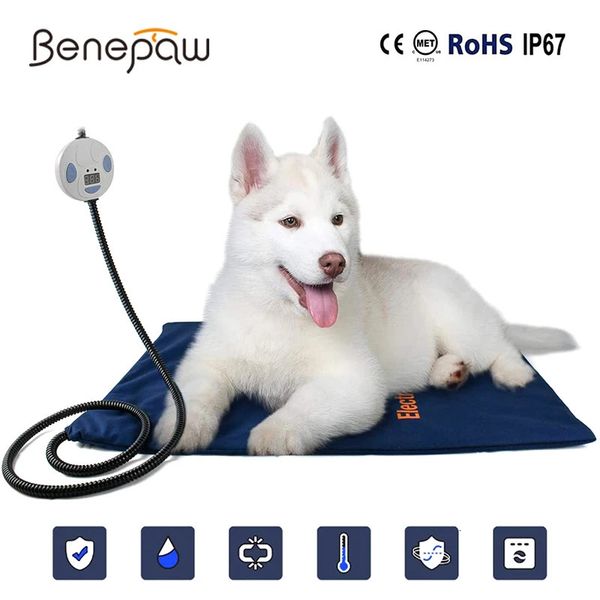 Benepaw – coussin chauffant électrique pour animaux de compagnie, housse amovible et confortable, imperméable, tapis de lit pour chien, température réglable à 7 niveaux, cordon résistant à la mastication, 231030