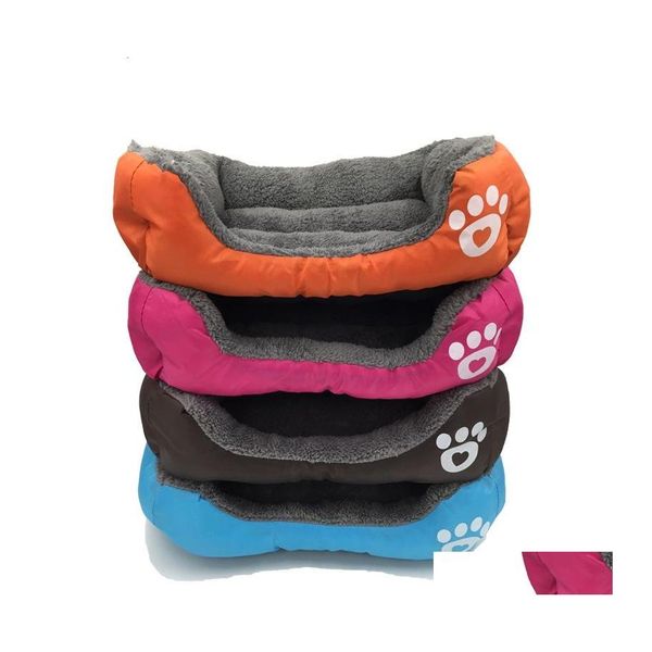 Perreras Plumas Color caramelo Huella Suministros para mascotas Forma cuadrada Almohadillas para perros Linda felpa cálida Creativa Conveniente Mod Cama a prueba 39Cn Jj Dr Ote3I