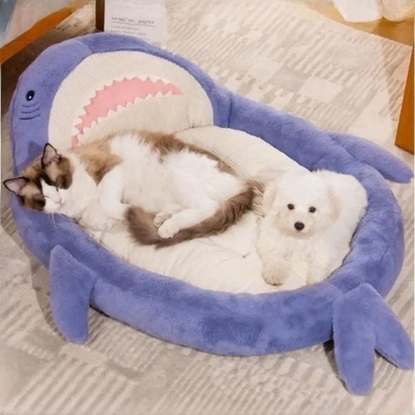 chenils stylos lit de chat dessin animé requin chien lits grande taille chenil confortable tapis de sommeil pour animaux de compagnie chaton chiot canapé hiver maison chaude 231202