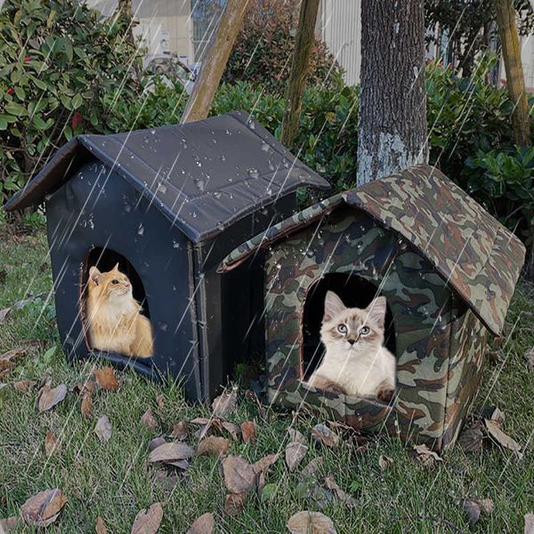 Perreras Corrales Casa para gatos con techo de lona impermeable Engrosado Nido a prueba de frío Refugio para gatos Cueva para gatos Casa para mascotas Tienda para perros y gatos Cabina G230520