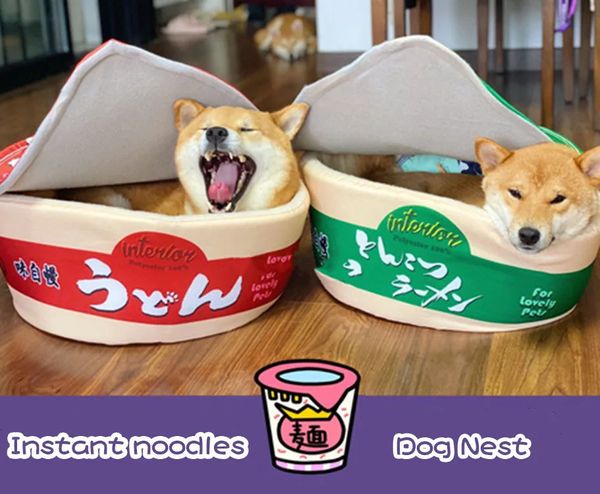 kennels pens Lindos fideos instantáneos Casa para mascotas Perrera Súper grande Cálido Perro Gato Nido Camas Cojín Udon Taza Fideos Cama para mascotas Extraíble Fácil limpieza 231216