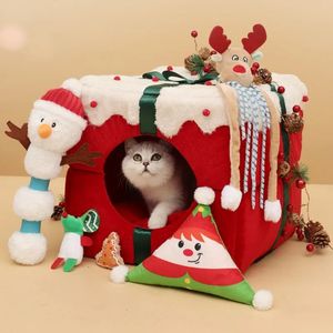 kennels pennen Diepe Slaap Kattenmand Warm Dierenmand Gezellig Kersthuis Kitten Lounger Kussen Comfortabel Nesk Tent Zeer Zacht Kleine Hondenmat Tas 231120