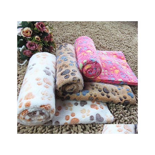 Chenils stylos couverture pour chien jetés pour animaux de compagnie couvertures en flanelle chenils super doux moelleux Premium polaire chiens tapis d'impression de patte chiot chat 3 Dhfiz