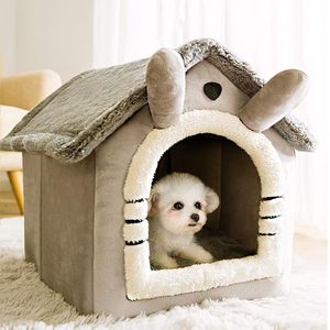 Kennels & Pens Dog House Kennel Soft Pet Bed Small Cat Tent Indoor Enclosed Warm Plush Sleeping Nest Basket With Removable Cushion Supplies