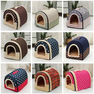 kennels pens Dog House Kennel Soft Pet Bed Tent Indoor Enclosed Warm Plush Sleeping Nest Basket with Removable Cushion Travel Dog Accessory 231124