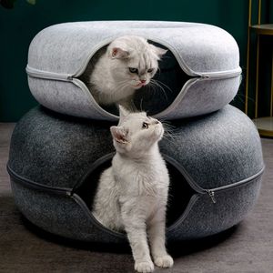 Perreras Plumas Donut Cama para gatos Túnel interactivo Mascota Fieltro Juguetes para interiores Casa Entrenamiento Suministros para mantener 231120