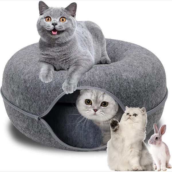 Stylos de chenils Donut Pet Cat Tunnel Interactive Play Toy lit double usage furets lapin lit tunnels jouets d'intérieur chats maison chaton formation 230921