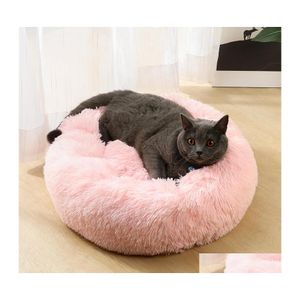 Chenils stylos moelleux chat litière en peluche coton doux lit rond coussin chaud coussin de nid pour animaux de compagnie confortable fournitures de couchage livraison directe Ho Dho0C