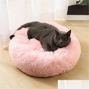 Perreras Bolígrafos Fluffy Cat Dog Litter Felpa Suave Algodón Cama Redonda Almohadilla Cálida Mascota Nido Cojín Cómodo Slee Suministros Drop Delivery Ho Dhc6U