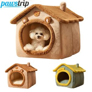 kennels pennen Opvouwbare hondenhuiskennel Hondenbed voor kleine honden Winter Warm Kattenbed Nest Comfortabel Puppybed Grotbank Huisdier Product 231129