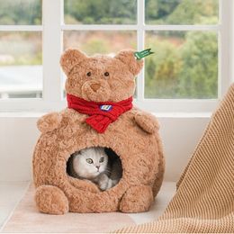 Kennels Pens Little Bear Soft Pet Nest Invierno Cálido Gato Perro completamente cerrado Four Seasons Cama universal Suministros para la casa 231122