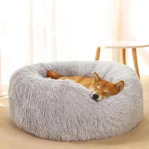 Canis Pens MADDEN Round Dog Bed Cat Pet Bed Super Macio Long Plush Winter Warm Puppy House Fofo Pet Sleeping Basket Almofada Suprimentos para Cães 231129