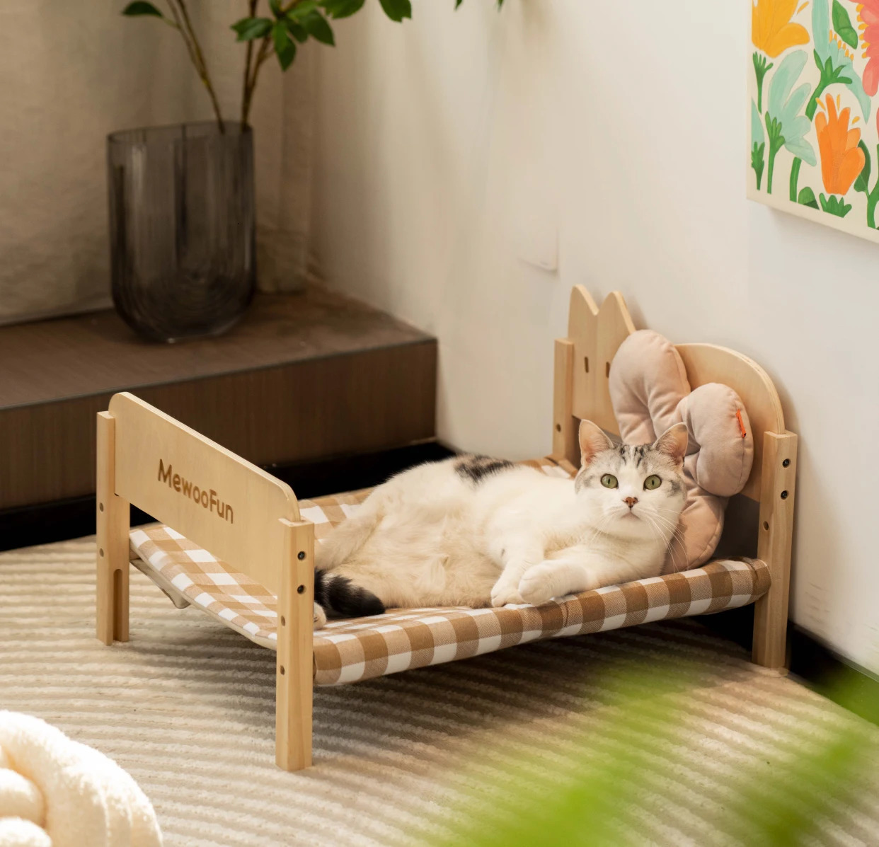 Penne per canili MEWOOFUN Robusto divano letto per gatti in legno Divano staccabile in tela traspirante per gatti e cani di piccola taglia in estate 231206