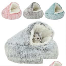 Kennels pennen p huisdier kat bed rond kussen huis 2 in 1 warme mand slaapzak nestkennel voor kleine hondendruppel