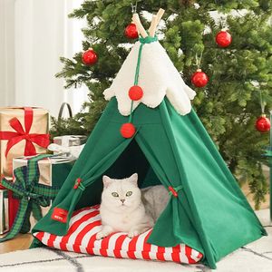 kennels pennen Tipi-tent voor kleine honden en katten Kerstboomstijl Kat met dik kussen Binnen Buiten Draagbaar hondenbed 231212