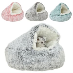 kennels pens Plush Pet Cat Bed Round Cushion House 2 In 1 Warm Basket Sleep Bag Nest Kennel For Small Dog dog bed 230314