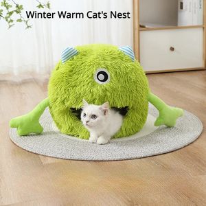 kennels hokken Product Huisdierbed Winter Warm Kattennest Pluche Monster Villa Afneembaar Wasbaar Halfgesloten Kattenhol Cartoon Huisdierenhuis 231128