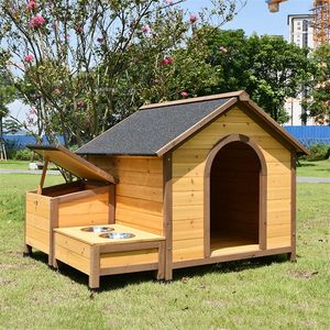 Niches enclos Protection solaire anti-pluie Maisons pour chiens en bois massif Cage Tente Nid Cour extérieure Jardin Chiens Chenils Villa avec bol de nourriture Bassin d'eau 220912