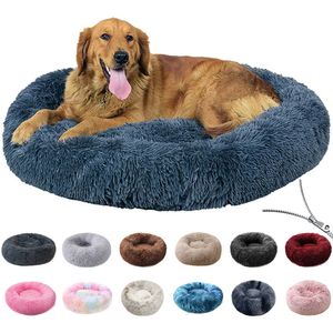 chennels pens Lit rond pour chien coussin doux en peluche lits pour chat chien chat hiver chaud dormir chenil pour animaux de compagnie amovible chien canapé tapis grand chien maison 230926