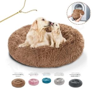 kennels pens Cama para perros de felpa larga y redonda, extraíble, lavable, con cremallera, estera para mascotas, invierno, cálido, para dormir, gatos, nido, cesta suave, cojín portátil 231123