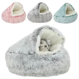 Chenils stylos rond en peluche coussin lit pour animaux de compagnie panier chaud sac de couchage nid chenil petit chien chat maison 2 en 1 231128