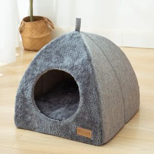 Perreras Plumas Cama para gatos semi cerrada Antideslizante Perrera para mascotas Casa gris Interior Cueva para dormir Felpa Tienda plegable para cachorros, etc. 231120