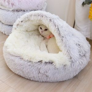 Kennels Pens Soft Plush Round Cat Bed Pet Colchón Cálido Cómodo Canasta Perro 2 en 1 Saco de dormir Nido para perros pequeños 230923