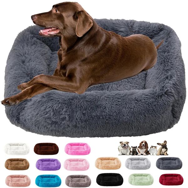 kennels pens Carré grand lit pour chien moelleux chat lit longue peluche animal canapé tapis chiens maison chenil hiver chaud dormir animaux fournitures coussin apaisant 231120