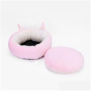 Kennels Pens Stock Round Plush Dog Bed House Mat Winter Warm Slee Cats Nest Soft Long Dogs Basket Cojín para mascotas Mascotas portátiles Suppli DH5FY