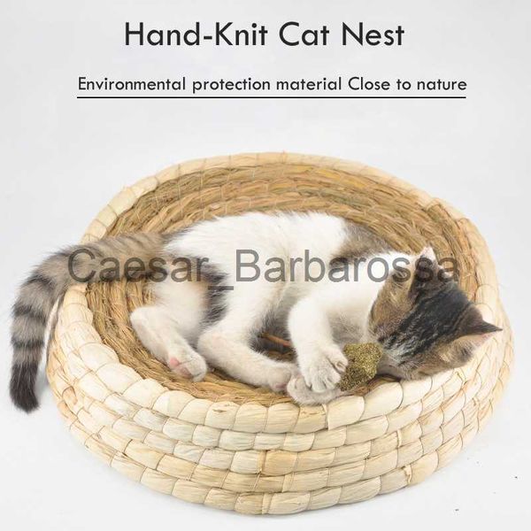 kennels pens Paja tejida cama de gato nido de pájaro gato rascador tablero en forma de cuenco nido de mascota gato suministros de juguete tejido a mano perrera gato cama de paja x0902