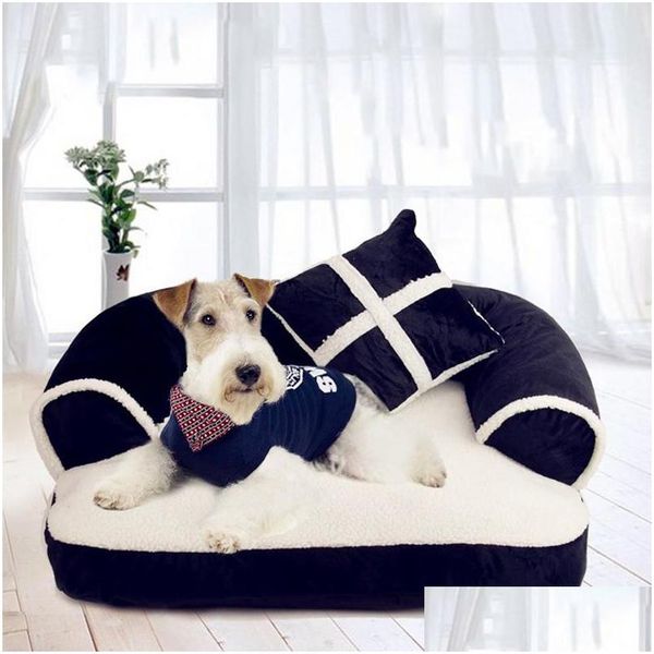 Kennels Pens Warm Kennels Cama para perros pequeños Sofá para mascotas de lujo Plumas con almohada Lavado desmontable Soft Fleece Cat House Drop Entrega Inicio Dhgtj