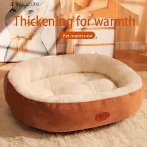 kennels pennen Winter Comfortabel en Warm Dik Hondenbed Elliptisch Halfgesloten Seizoensgebonden Groot Kattenbed Huisdier Nest Hond Accessoires Y240322